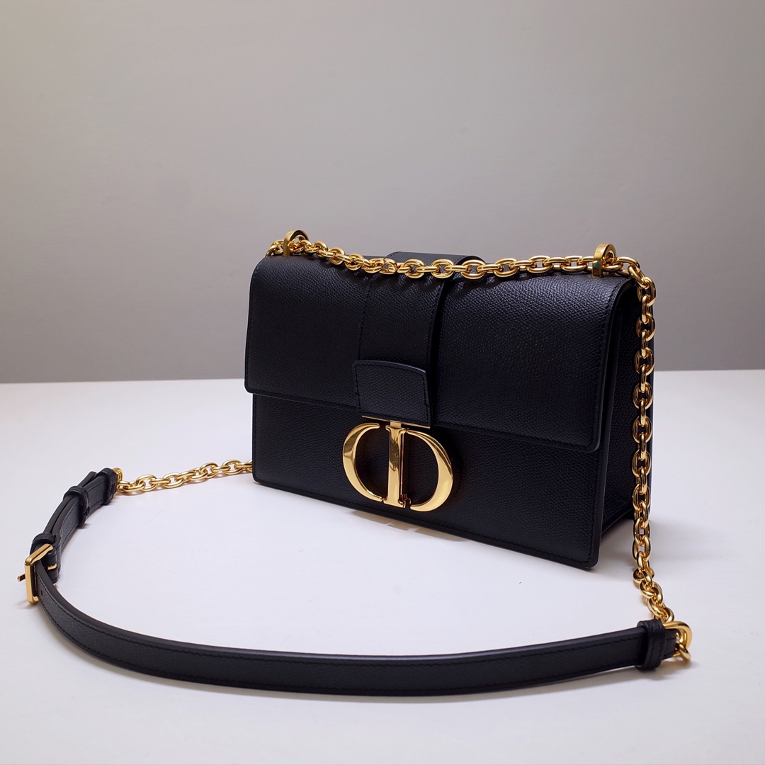 30 Montaigne Chain Bag Black Grained Calfskin